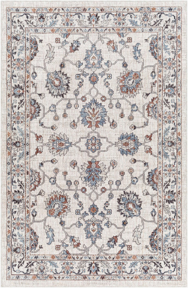 Livabliss Juliet Traditional Low Pile Area Rug Machine Woven Recycled Fabric Indoor Outdoor Use Light Gray, Tan 6'7" x 9' JLT2306-679