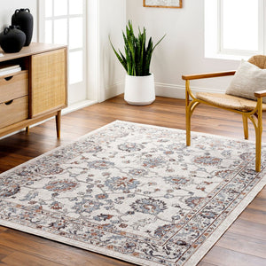 Livabliss Juliet Traditional Low Pile Area Rug Machine Woven Recycled Fabric Indoor Outdoor Use Light Gray, Tan 6'7" x 9' JLT2306-679