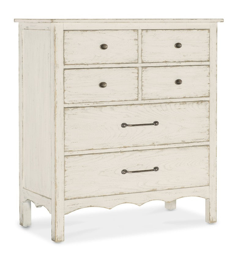 Hooker Furniture Americana Heirloom Six-Drawer Chest With Distressed Oak Finish, Cedar-Lined Drawer, Felt Liners And Scalloped Base Whites/Creams/Beiges 7050-90110-02