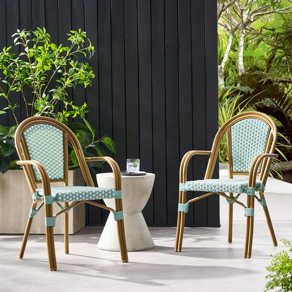 English Elm Bistro Wicker Outdoor Dining Chairs Set of Two with Rust Resistant Aluminum Frame Patio 72905.00LT