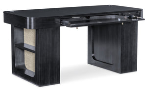 Hooker Furniture Kenzo Sit to Stand Home Office Desk with Grass Cloth Accents and Wood Grain Finish 6104-10458-99