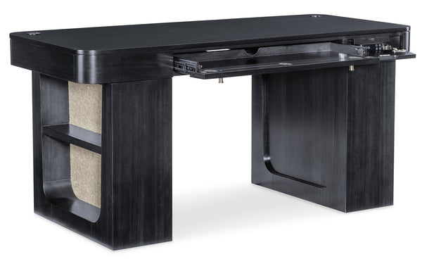 Hooker Furniture Kenzo Sit to Stand Home Office Desk with Grass Cloth Accents and Wood Grain Finish 6104-10458-99