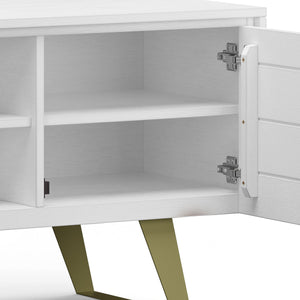 English Elm Lowry Tv Media Stand - Vintage Industrial White Acacia With Metal Accents For Modern Living Rooms B136P158867