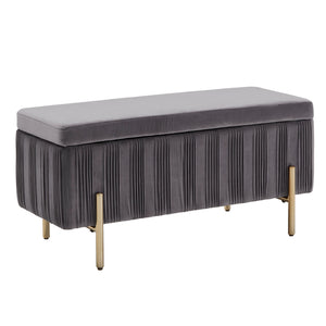 Homelegance By Top-Line Benicio Gold Finished and Grey Pleated Velvet Lift-Top Storage Bench Grey Velvet