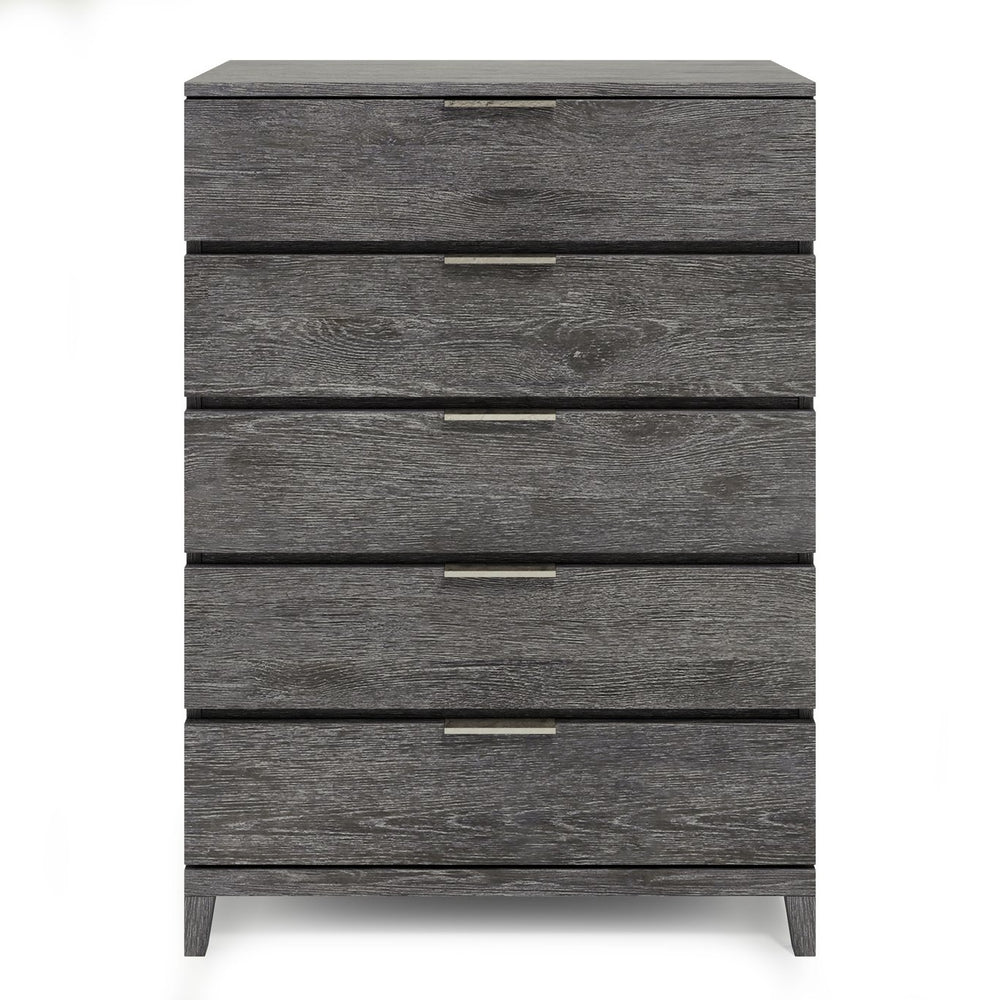 Bernhardt Bernhardt Menton Rustic Modern Tall Drawer Chest In Sutton Oak With 5 Drawers, Dark Graphite Pulls, Anti-Tip 352144