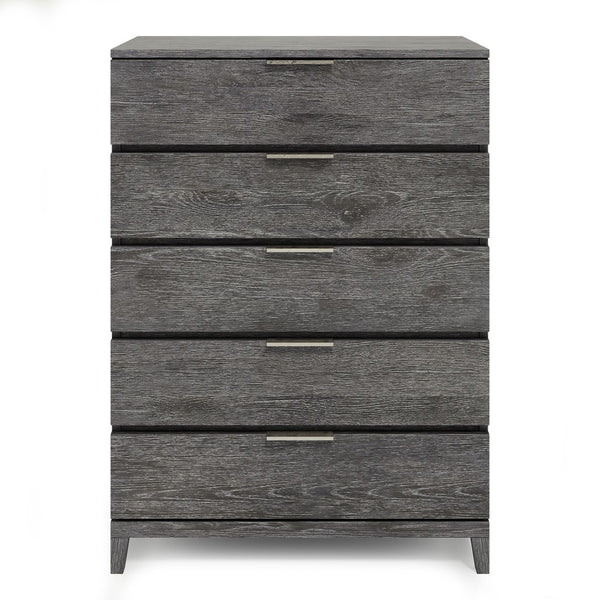 Bernhardt Bernhardt Menton Rustic Modern Tall Drawer Chest In Sutton Oak With 5 Drawers, Dark Graphite Pulls, Anti-Tip 352144