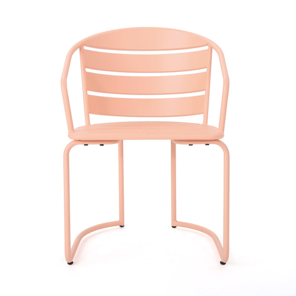 English Elm Santa Monica Outdoor Bistro Set Powder Coated Iron Oval Table Two Slat Chairs Patio Coral 62015.00CRL