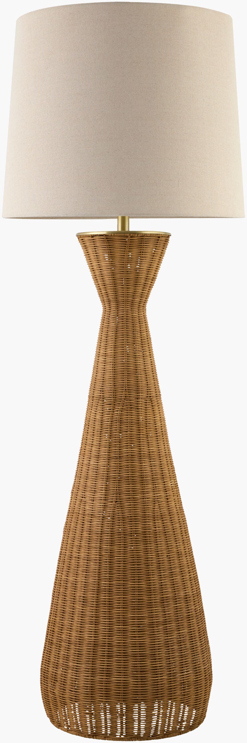 Surya Jember 60" Accent Floor Lamp – Arts & Crafts Design With Rattan Body, Linen Shade & Cozy Ambiance Body, Brown,Shade (Outside), Cream,Shade (Inside), White,Finial, Metallic ,Gold,Harp, Metallic ,Gold,Cord, Translucent Rattan,Iron,Linen,Polyester Jmb-001