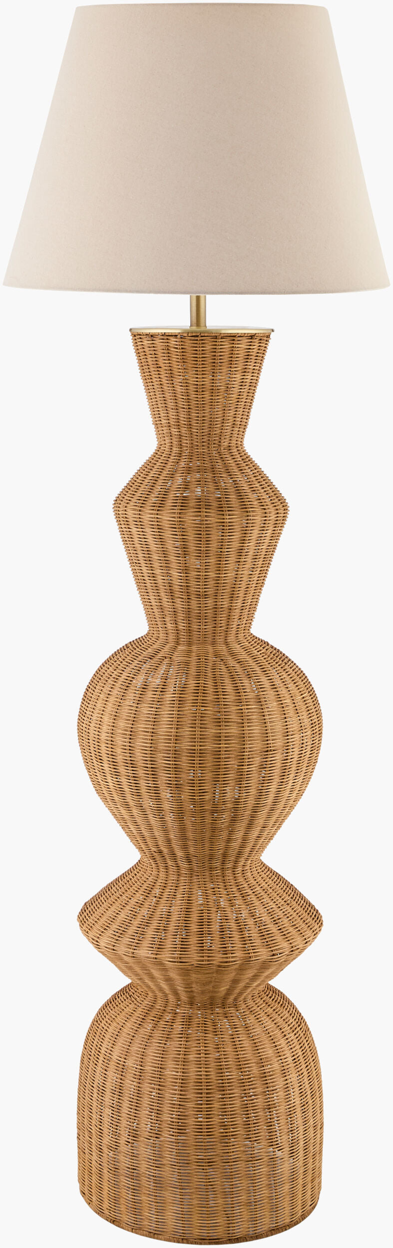 Surya Jember 60" Accent Floor Lamp – Arts & Crafts Design With Rattan Body, Linen Shade & Cozy Ambiance Body, Brown,Shade (Outside), Cream,Shade (Inside), White,Finial, Metallic ,Gold,Harp, Metallic ,Gold,Cord, Translucent Rattan,Iron,Linen,Polyester Jmb-001