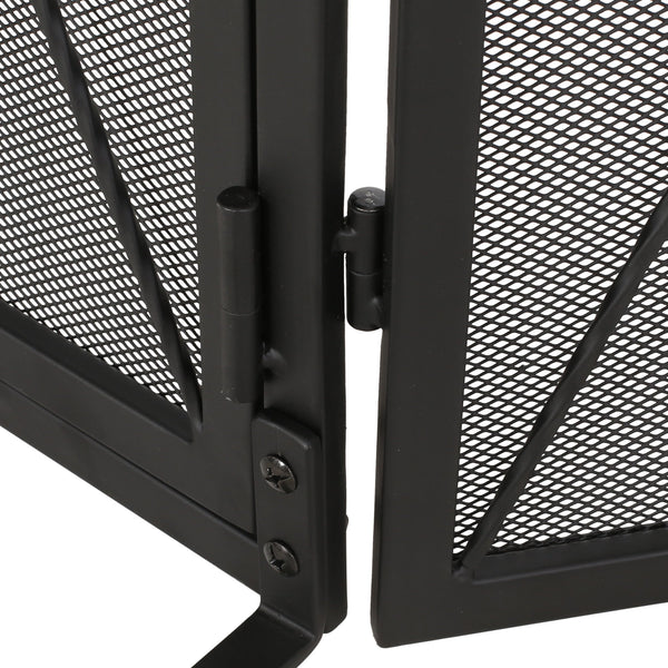 English Elm Christopher Knight Home® - FOLDING Folding Screen with Door Matte Black Iron Room Divider Privacy Panel Durable 34.25x28.25x4.5" 67300.00MTBLK