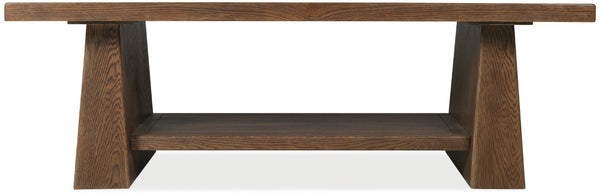 Hooker Furniture Driftwood Rectangular Cocktail Table With Buckboard Finish, Rustic Oak Look, Lower Shelf Storage And Sturdy Base Medium Wood 6820-80110-85