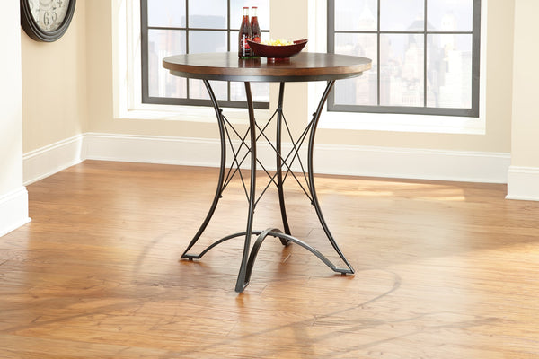 English Elm Steve Silver - Adele Round Counter Table in Dark Brown Wood Finish — Contemporary Metal & Birch Veneer Design B081P157427