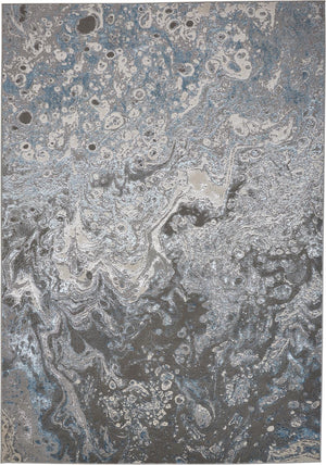 Feizy Rugs Azr3405f Azure Contemporary Abstract Rug - Luxurious Low Pile Design, Stain Resistant For High Traffic Areas Ivory,Gray,Blue Polyester,Polypropylene Azr3405fslvbluf05