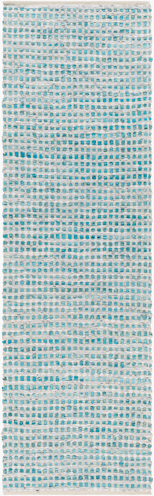 Surya Jamie Jmi-8001 2' X 3' Handmade Leather And Cotton Rug – Mid-century Modern Comfort & Style! Teal Cotton,Leather Jmi8001-268