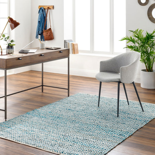 Surya Jamie Jmi-8001 2' X 3' Handmade Leather And Cotton Rug – Mid-century Modern Comfort & Style! Teal Cotton,Leather Jmi8001-23