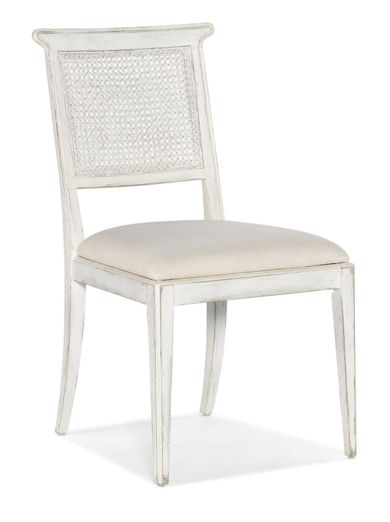Hooker Furniture Charleston Colonial-Style Upholstered Side Chair With Woven Cane Back, Distressed Magnolia Finish And Comfort Seat White 6750-75410-05