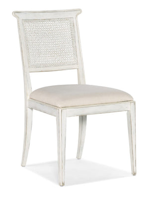 Hooker Furniture Charleston Colonial-Style Upholstered Side Chair With Woven Cane Back, Distressed Magnolia Finish And Comfort Seat White 6750-75410-05