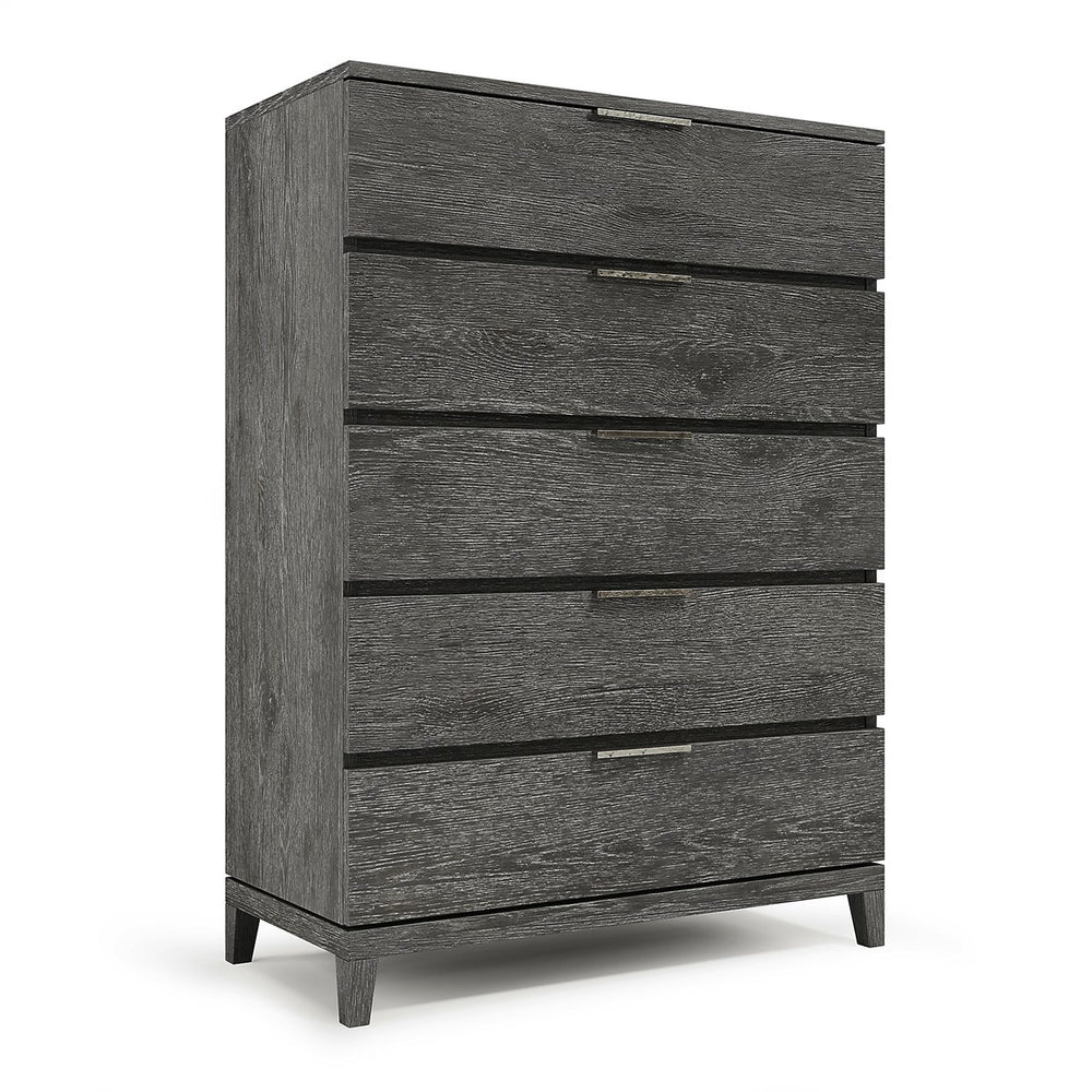 Bernhardt Bernhardt Menton Rustic Modern Tall Drawer Chest In Sutton Oak With 5 Drawers, Dark Graphite Pulls, Anti-Tip 352144
