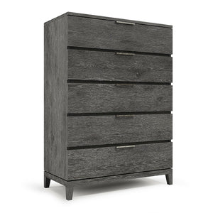 Bernhardt Bernhardt Menton Rustic Modern Tall Drawer Chest In Sutton Oak With 5 Drawers, Dark Graphite Pulls, Anti-Tip 352144