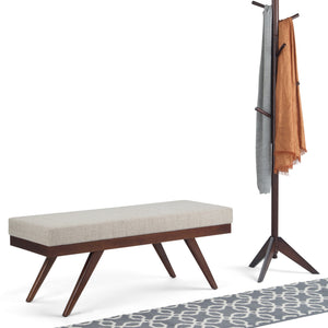 English Elm Chanelle Mid Century Ottoman Bench with Distressed Vegan Faux Leather, Solid Rubberwood Frame, 48" White B136P159225