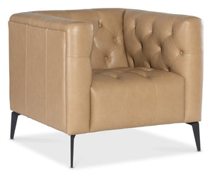 Hooker Furniture Nicolla Chesterfield-Inspired Stationary Chair In Texas Stone Top-Grain Leather With Matte Black Legs Brown SS637-01-070