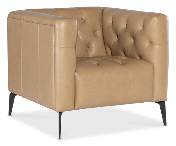 Hooker Furniture Nicolla Chesterfield-Inspired Stationary Chair In Texas Stone Top-Grain Leather With Matte Black Legs Brown SS637-01-070