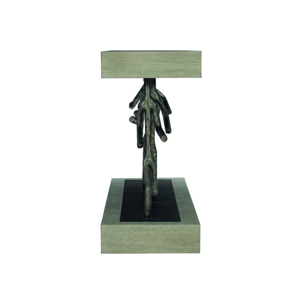 Bernhardt Bernhardt Theo Console Table With Wire‑Brushed Oak Top, Sculptural Cast Iron Figures, Cerused Greige Finish (64") 379910