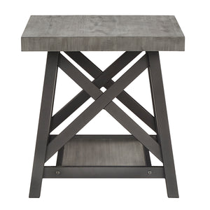 Homelegance By Top-Line Alastor Rustic X-Base End Table with Shelf Grey MDF
