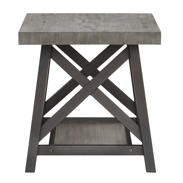 Homelegance By Top-Line Alastor Rustic X-Base End Table with Shelf Grey MDF