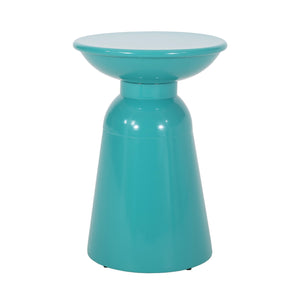 English Elm Serenita Outdoor Powder Coated Iron Pedestal Side Tables Sculptural Flared Set of Two Teal 73614.00T