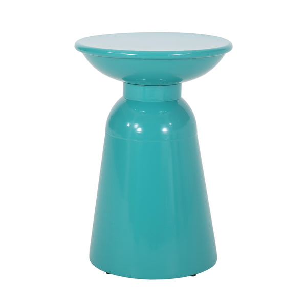 English Elm Serenita Outdoor Powder Coated Iron Pedestal Side Tables Sculptural Flared Set of Two Teal 73614.00T