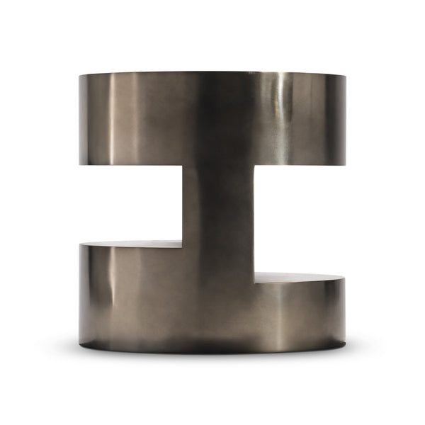 Bernhardt Bernhardt Cassie Sculptural Side Table In Dark Bronze Polished Stainless Steel With Open Shelves, 24" X 32.25" 332122