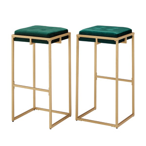 Homelegance By Top-Line Piper Gold Finish Velvet Button Tufted 29" Bar Height Stools (Set of 2) Green Engineered Wood