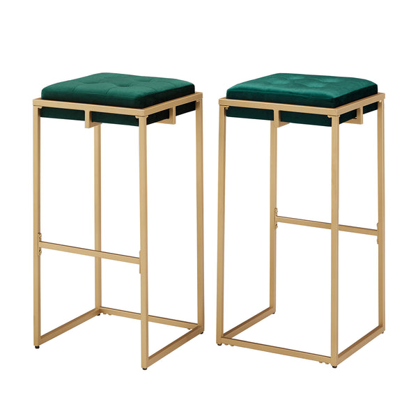 Homelegance By Top-Line Piper Gold Finish Velvet Button Tufted 29" Bar Height Stools (Set of 2) Green Engineered Wood