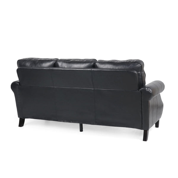 English Elm 3 Seater Pu Leather Sofa with Nailhead Trim Tapered Birch Legs for Modern Living 71405.00PUMDNT