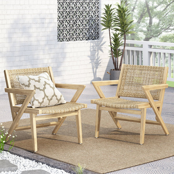 English Elm Christopher Knight Home® - BRAXTON Wicker Club Chairs Set of 2 - Light Brown Acacia Wood Frames, Transitional Outdoor Comfort and Style 72613.00MLBRN