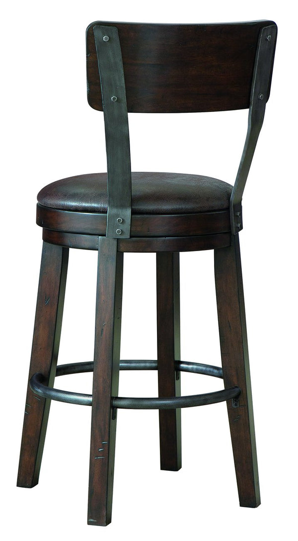 Hekman Furniture 697040 Rustic Hardwood Bar Stool With Faux Leather Seat, Swivel Design, And Aged Iron Accents Rustic Hardwood Bev Trolley Bar Stool 697040