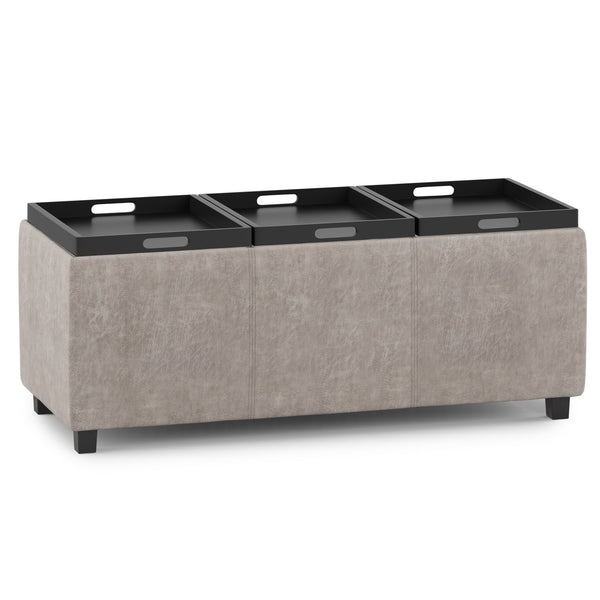 English Elm Avalon Storage Ottoman - Versatile Distressed Taupe Faux Leather With Hidden Storage & Serving Trays B136P158257