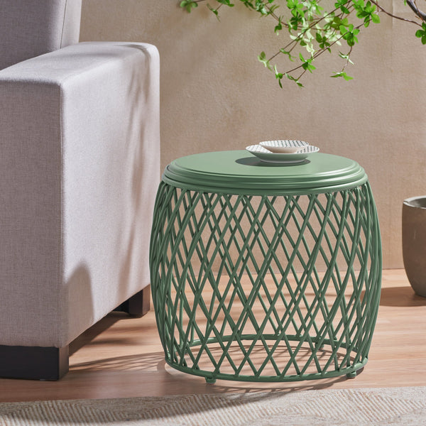 English Elm Alamera Lattice Iron Side Table Powder Coated Matte Finish for Indoor Outdoor Use 60745.00GRN