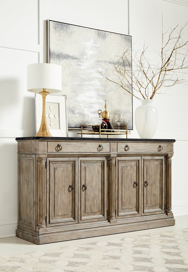 A.R.T. Furniture Architrave Buffet - Elegant New Traditional Design, Almond Finish, Black Granite Top & Wine Storage Brown Material, Pine Solids And Veneer,Granite,Metal 277252-2608