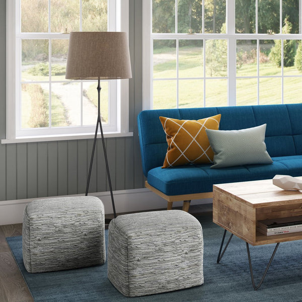 English Elm Fredrik Square Pouf - Handcrafted Cream Leather Footstool For Stylish Comfort & Versatile Use B136P159286
