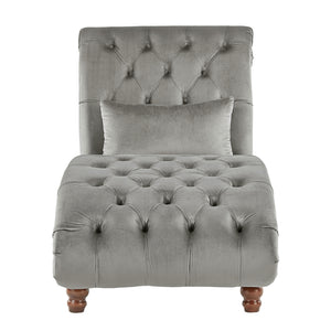 Homelegance By Top-Line Pietro Tufted Oversized Chaise Lounge Grey Velvet