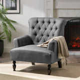 Christopher Knight Home® - Noble House - Byrnes Contemporary Button-Tufted Fabric Club Chair with Rolled Backrest, Dark Gray and Dark Brown