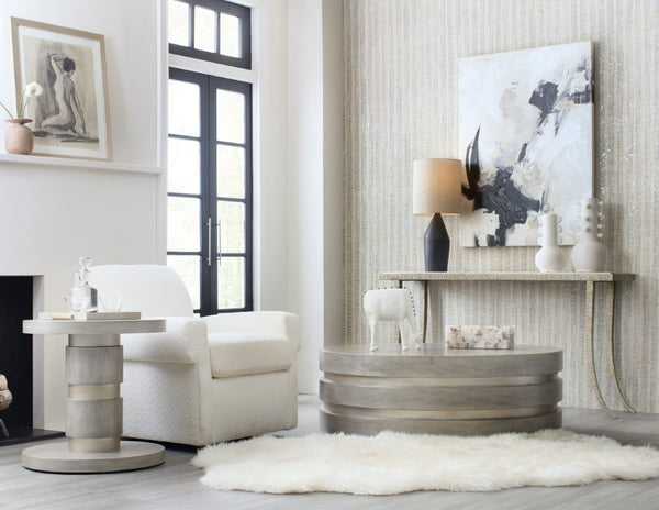 Hooker Furniture Melange Narrow Marble Console Table With Textured Silver Frame, Splayed Legs For Small Spaces 628-85669-00