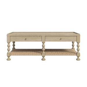 A.R.T. Furniture Haven Rustic Rectangular Cocktail Table with Woven Rattan Shelf and Elegant Turned Legs for Storage 339300-2325