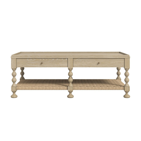 A.R.T. Furniture Haven Rustic Rectangular Cocktail Table with Woven Rattan Shelf and Elegant Turned Legs for Storage 339300-2325