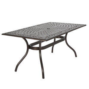 English Elm Christopher Knight Home® - PHOENIX Cast Aluminum Rectangle Dining Table with Floral Lattice, Umbrella Hole, Rust-Resistant Finish Bronze 69.75 L x 40.5 W x 4.75 H 57704.00
