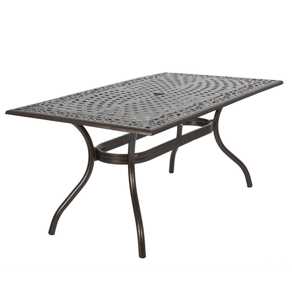 English Elm Christopher Knight Home® - PHOENIX Cast Aluminum Rectangle Dining Table with Floral Lattice, Umbrella Hole, Rust-Resistant Finish Bronze 69.75 L x 40.5 W x 4.75 H 57704.00