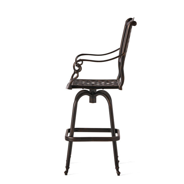English Elm Cast Aluminum Outdoor Barstool with Diamond Lattice Back and Cabriole Legs Swivel Seat 54393.00COP