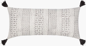 Surya Janya 14"L X 32"W Global Inspired Lumbar Pillow - Elegant Cotton Decor For Eclectic Home Charm Black Cotton,Cotton Jny001-1432p